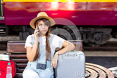 Beautiful asian woman is unhappy, unsatisfied, upset and angry h Stock Photo